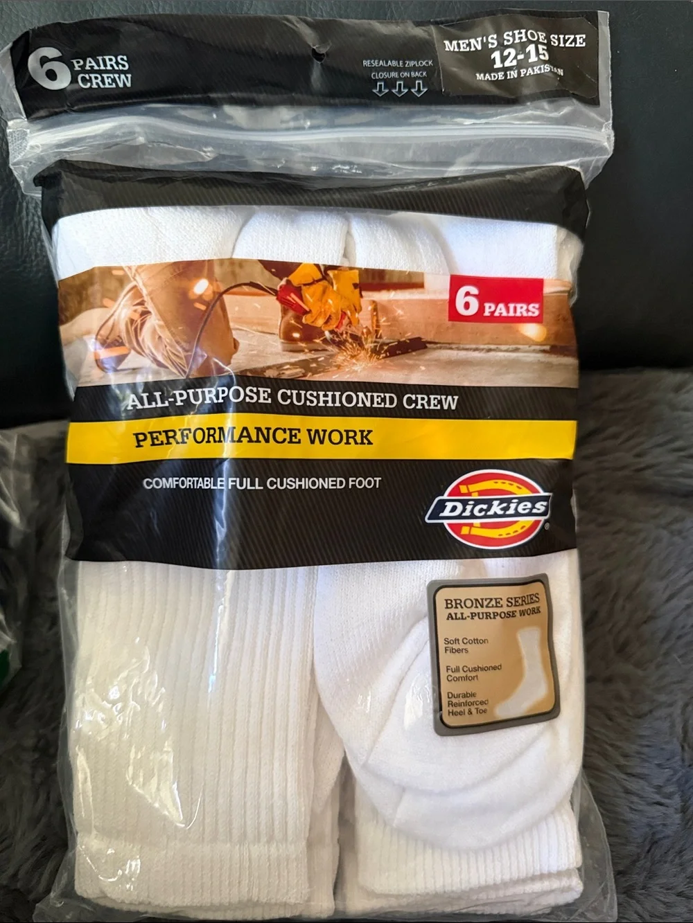 Dickies White Cushioned Crew Athletic Socks - 6 Pack